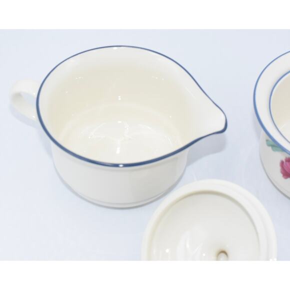 Y2K Poppies On Blue by LENOX Chinastone Creamer & Sugar Bowl w/Lid - Picture 7 of 11